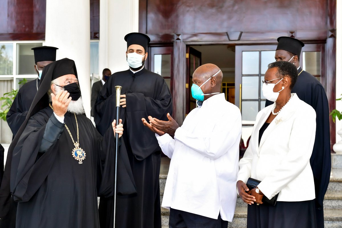 With His Beatitude Theodoros II, the Eastern Orthodox Patriarch of Alexandria and all of Africa at State House Entebbe. I condoled with him and the Orthodox church upon the loss of Archbishop Yona Lwanga.