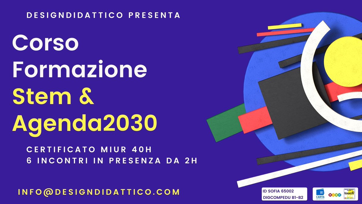 DesignDidattico's tweet photo. #CORSO #STEM #AGENDA2030 #METODOLOGIE #ATTIVE Corso Online su Stem, Agenda2030 40h certificate MIUR, 12h live in 6 incontri da 2h col formatore. Incontri registrati. Pagamento Carta Docente. Info, Calendario e Dettagli qui https://t.co/sM4VRT8AbI https://t.co/yfrVBokYC9