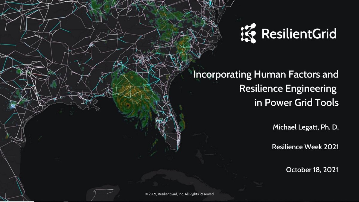 We're honored to be a presenting today at Resilience Week, sponsored by Idaho National Labs and US DOE. Tune in at 4:30 pm ET to join the brainstorm on incorporating human factors and resilience engineering in power grid tools, with our CEO, <a href="/MichaelLegatt/">Michael Legatt</a>