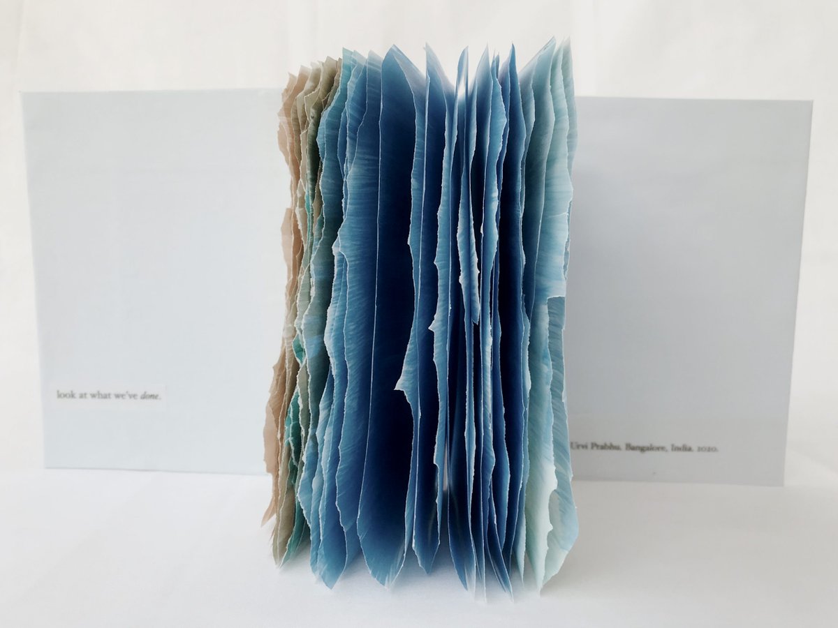 ExtractionArt's tweet photo. Urvi Prabhu, What We’ve Done, 2020, Tracing paper painted with drawing ink, glued to an accordion spine, 6.1” x 4.3” x 1”, on view at @mnbookarts as part of the exhibition "Solastalgia" #ExtractionArt #Solastalgia https://t.co/JCdaxiSp3V