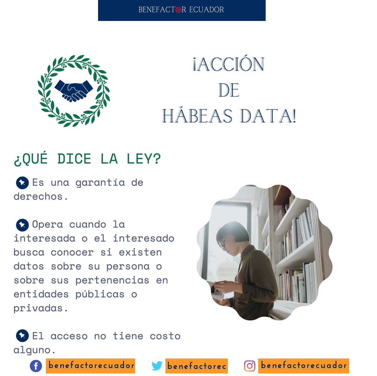 BenefactorEc's tweet photo. La acción de Hábeas data:
✅ garantía de derechos

✅ opera cuando se busca conocer la existencia de datos personales o de posesiones en entidades públicas o en entidades privadas

✅ acceso gratuito

#Benefactor #Ecuador #BenefactorEC los derechos al alcance de tu mano ☎️ 🏢 🖥 https://t.co/a6kf7deoUa