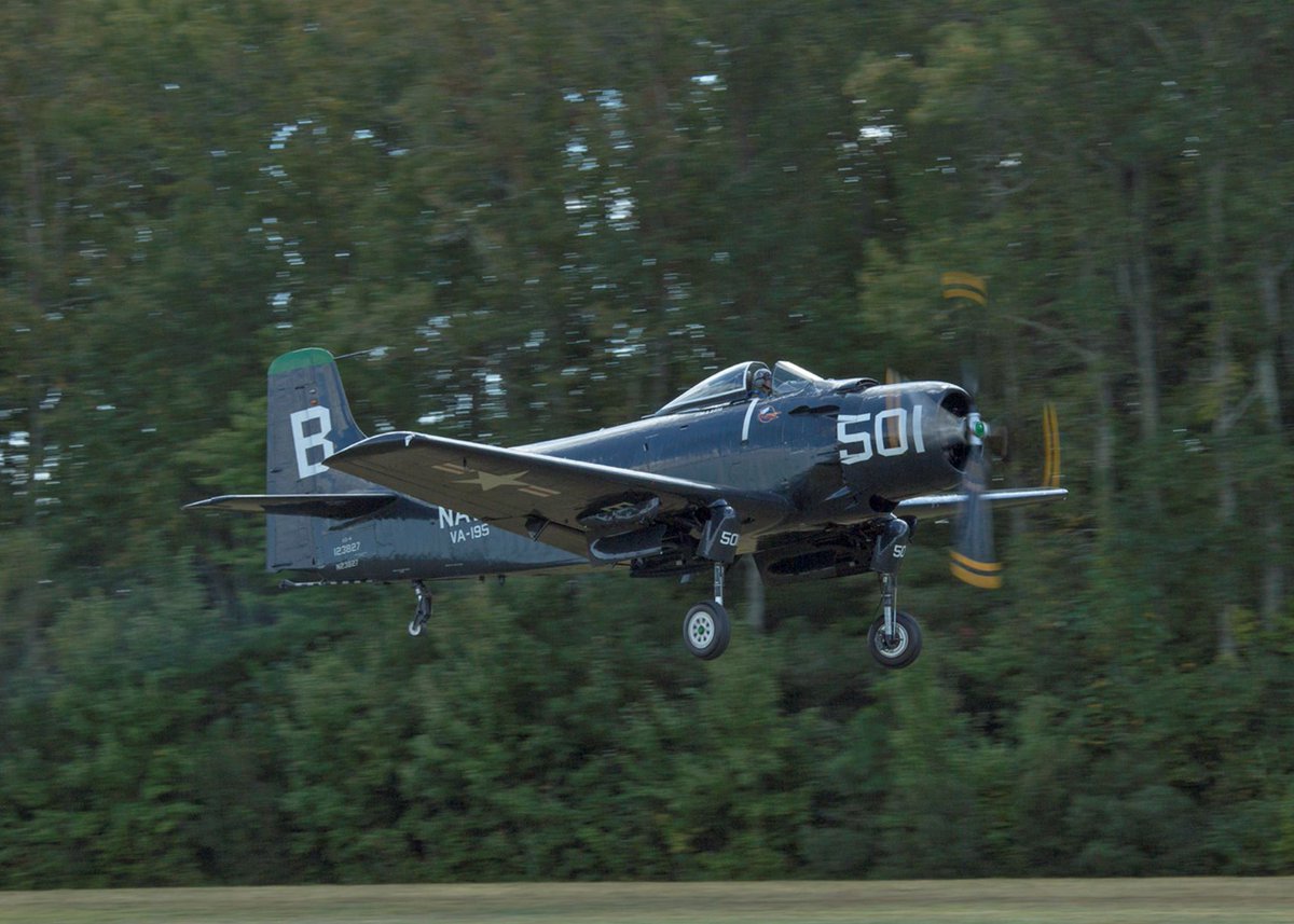 AvMuseumVB's tweet photo. Our AD Skyraider was built in 1949, & saw three tours in Korea. It's in the livery of LCDR “Swede” Carlson, commander of what became known as the “Dam Busters” #MilitaryAviationMuseum #FlyingMuseum #Skyraider #AbleDog #SPAD #VisitVaBeach #HamptonRoads #VisitVirginia https://t.co/YJd9uGJ87j