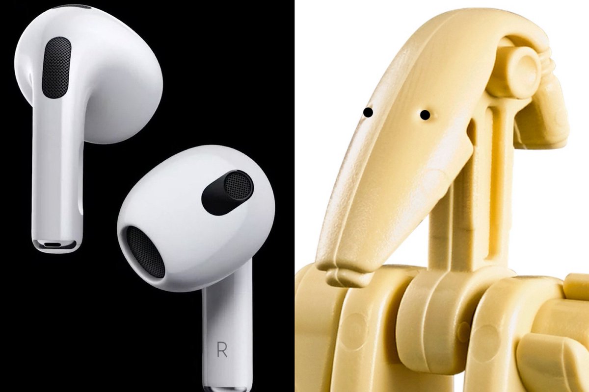 Panda_limited's tweet photo. AirPods Gen3 Vs Battle Droid
#AppleEvent https://t.co/bSSGoygu54