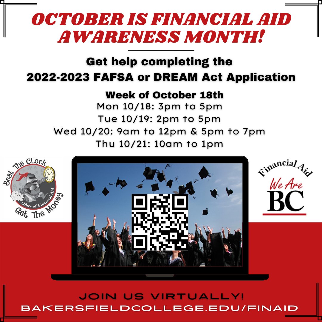 bc_faid's tweet photo. Scan the QR code or visit the BC Financial Aid website to join the virtual lobby and get help completing the FAFSA/CADAA for the upcoming 2022-23 school year! ⏳🏁
#BeatTheClockGetTheMoney https://t.co/qqQ3uKiVFC