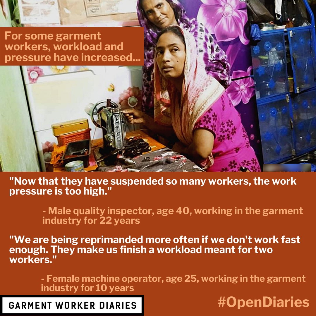 workerdialogue's tweet photo. This week on #OpenDiaries Bangladeshi garment workers share how COVID-19 has affected their work lives. 73% of workers said the pandemic has impacted how they work in some way. See the full post here: https://t.co/Kv8JBCsR5E https://t.co/tLC78PvC7z