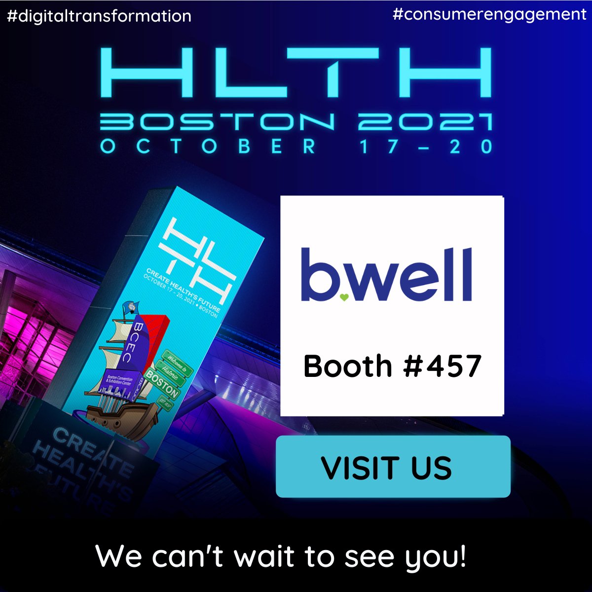 We hope you're having a great time at #HLTH! Meet with our b.well team in Booth 457 to learn how we can help advance your #digital strategy and provide unmatched patient engagement.