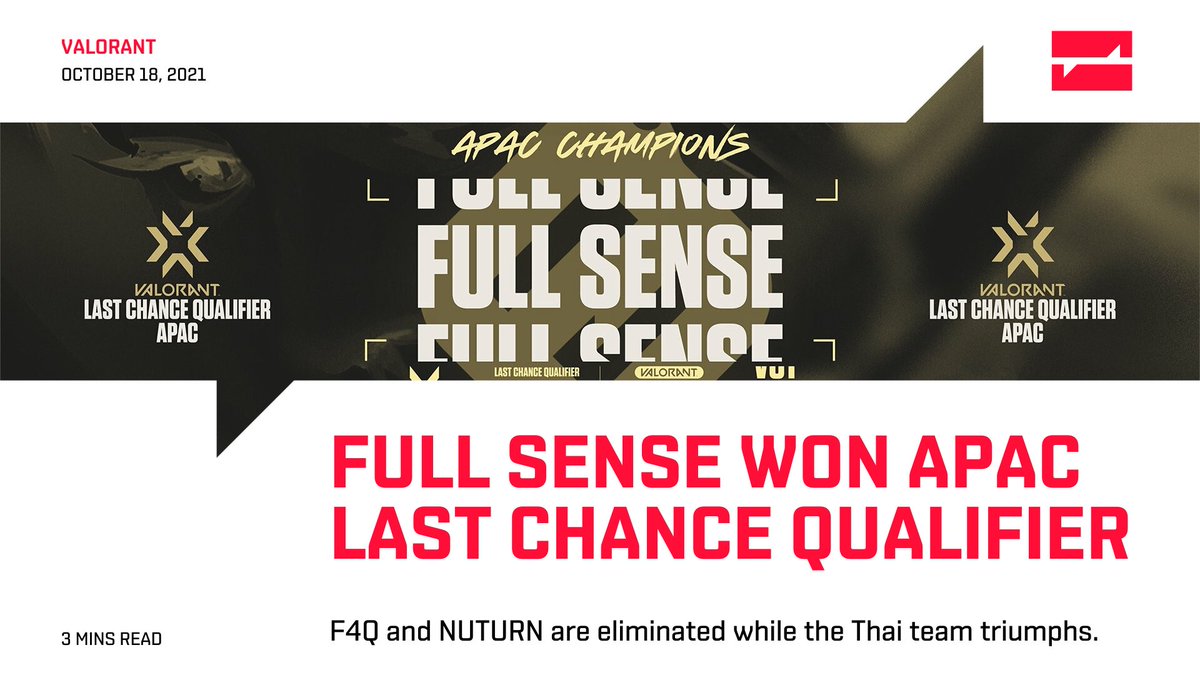 gamehallgg's tweet photo. A surprise happened at #VCT 2021 APAC Last Chance Qualifier as Thai organization @fullsense_gg defeated @northeption and took the Champions spot! The final saw a fight between Japanese and Thai representatives, which was a shock in itself!

Read more here: https://t.co/vaL7uDlbpU https://t.co/6uosA458Td