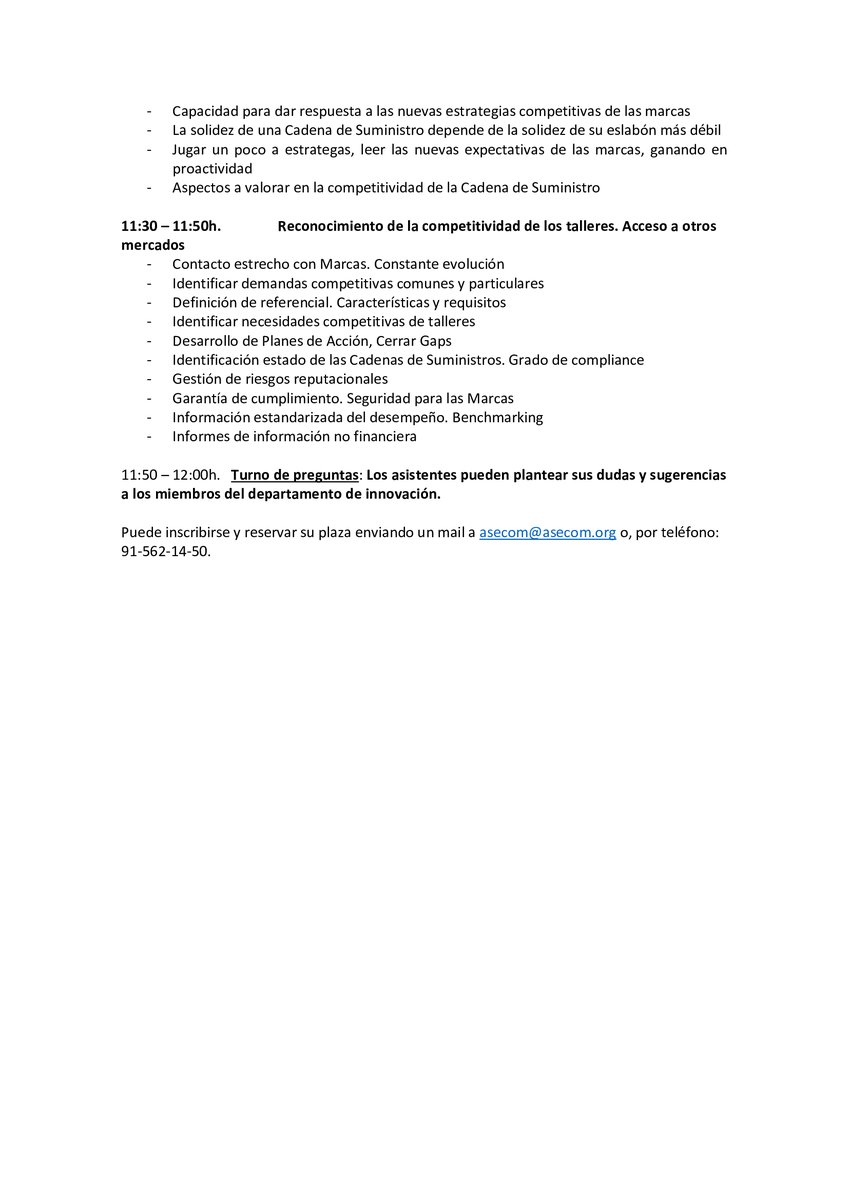 El próximo miércoles 27 de octubre a las 11:00h se llevará a cabo el 'Taller sobre la mejora de la competitividad en la industria de la #moda', un evento #online para potenciar el tejido industrial del sector y dar respuesta a las nuevas necesidades competitivas de las marcas 💪