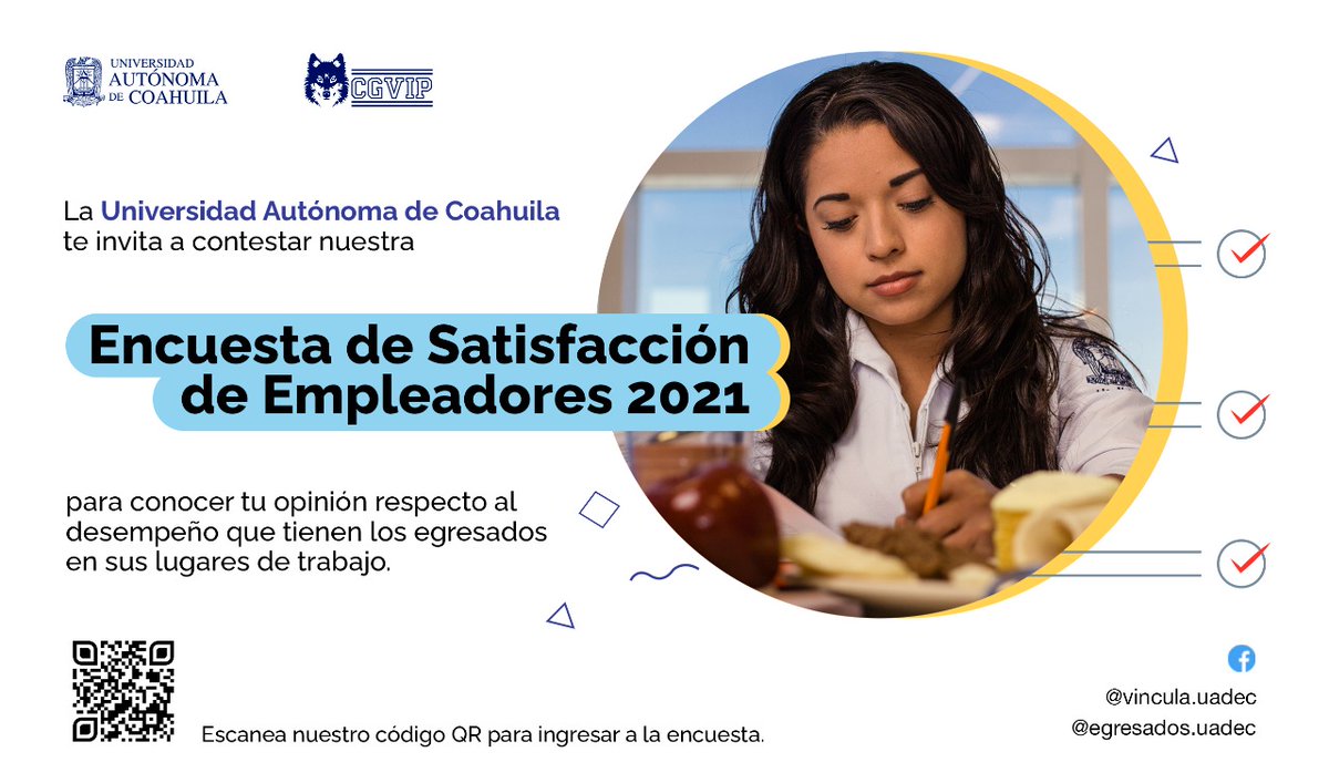 VinculaUAdeC's tweet photo. Ingresa a https://t.co/b61SWkBjhz o escanea el código QR y realiza la encuesta. https://t.co/ceLVHzlcod