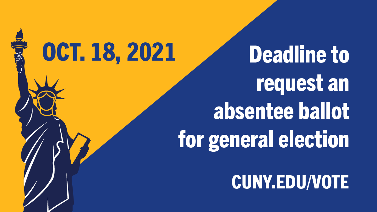 CUNYVotes's tweet image. TODAY is the last day you can apply for an absentee ballot to vote in the general election. Apply online (best option) at nycabsentee.com OR Download application bit.ly/2Z7FlTl and fax to your borough Board of Elections office bit.ly/3n8OiE1.