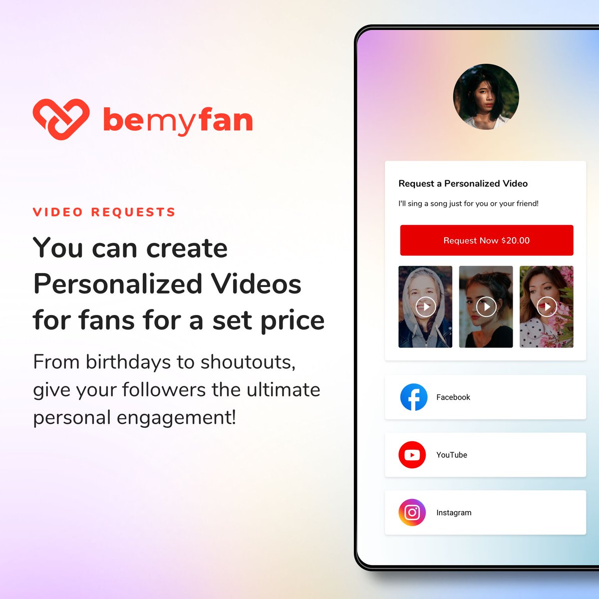 bemyfansocial's tweet photo. Want to engage with your fans like never before? Offer Personlized Videos to your following and start earning today! ➡️ #linkinbio to learn more! https://t.co/kEqkrHmrSC