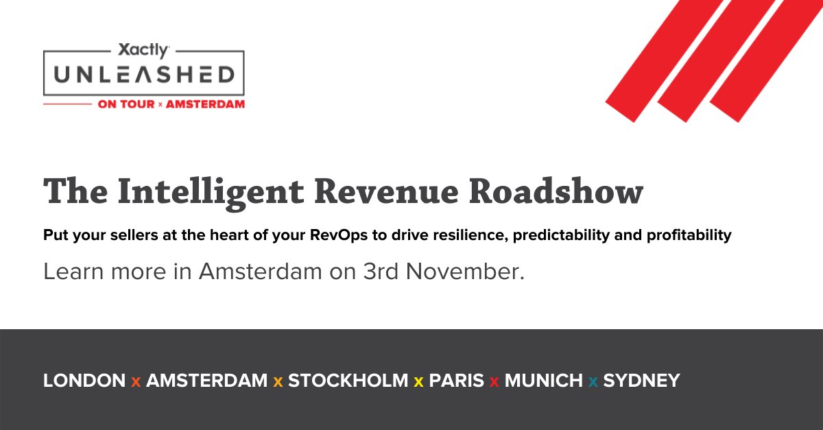 thisisnsharma's tweet photo. It's time for a different revenue story. An Intelligent Revenue story. Join us at Unleashed on Tour, The Intelligent Revenue Roadshow, coming to Amsterdam on November 3. Save your seat today! #Xactly https://t.co/w0s87uBoA7 https://t.co/8eBan90yy0