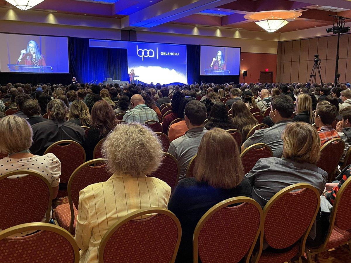 carriedtweeter's tweet photo. BPA/DECA FLC is well under way with Dr. Mack providing the welcome. It’s great to be back in person! Looking forward to a fantastic day! #okflc @OklaBPA @oklahomadeca @okcareertech https://t.co/InM9qMiz42