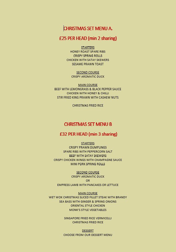 Now taking bookings normal menu also available