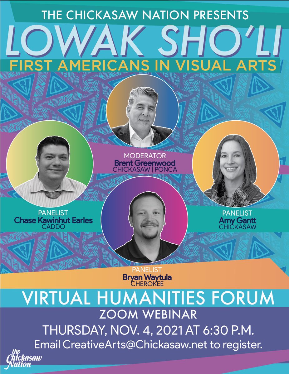 The Chickasaw Nation presents, “Lowak Sho'li First Americans in Visual Arts,” featuring Chase Kawinhut Earles, Bryan Waytula and Amy Gantt. Register now to join the Zoom webinar Nov. 4!