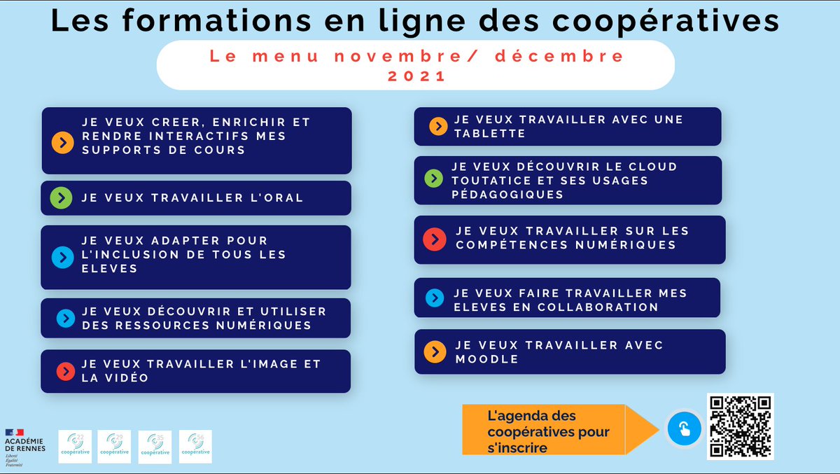 nicokermabon's tweet photo. Tout beau, tout chaud, le programme des animations en ligne des 4 coopératives pédagogiques numériques pour la période novembre-décembre est en ligne 
👉https://t.co/kR7bSe4MhA  🙏@resentice #partage #edunum #territoireapprenant https://t.co/vYPQUUzCMk