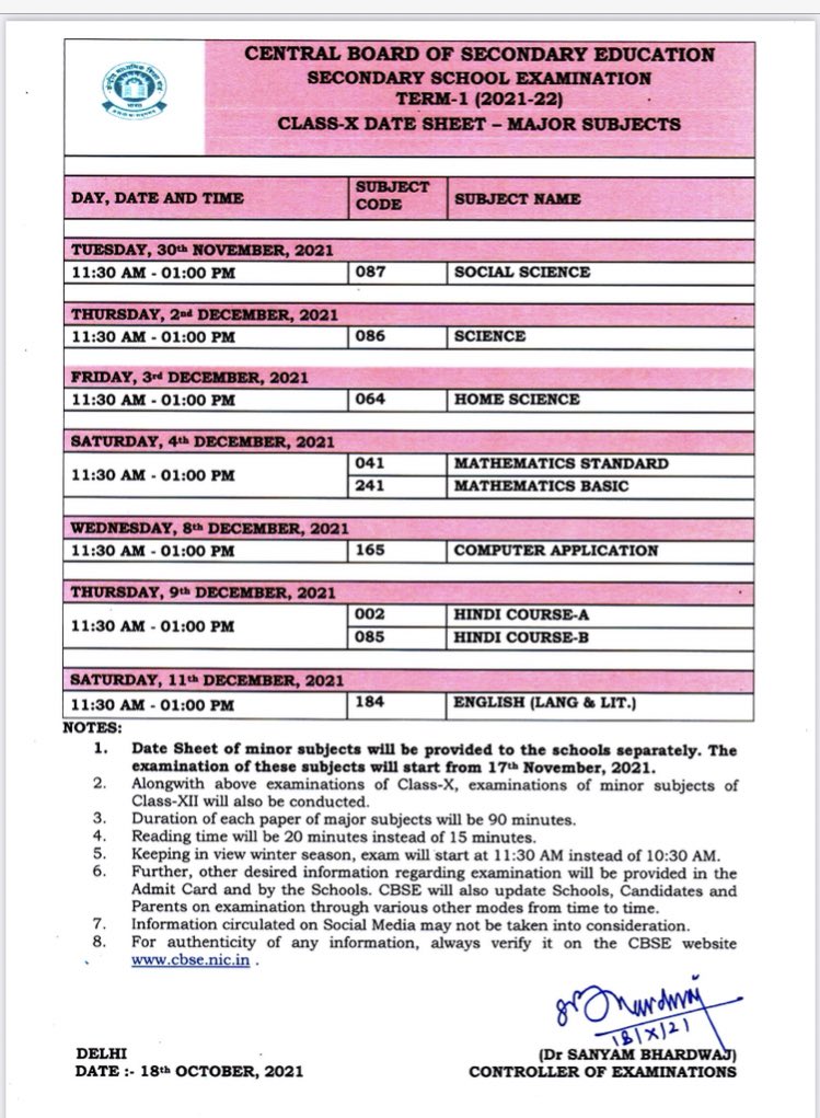 NidhiTanejaa's tweet image. #BREAKING - #CBSE releases Class 10,12 datesheet for Term 1 exams in November-December. @newstakofficial #cbsedatesheet