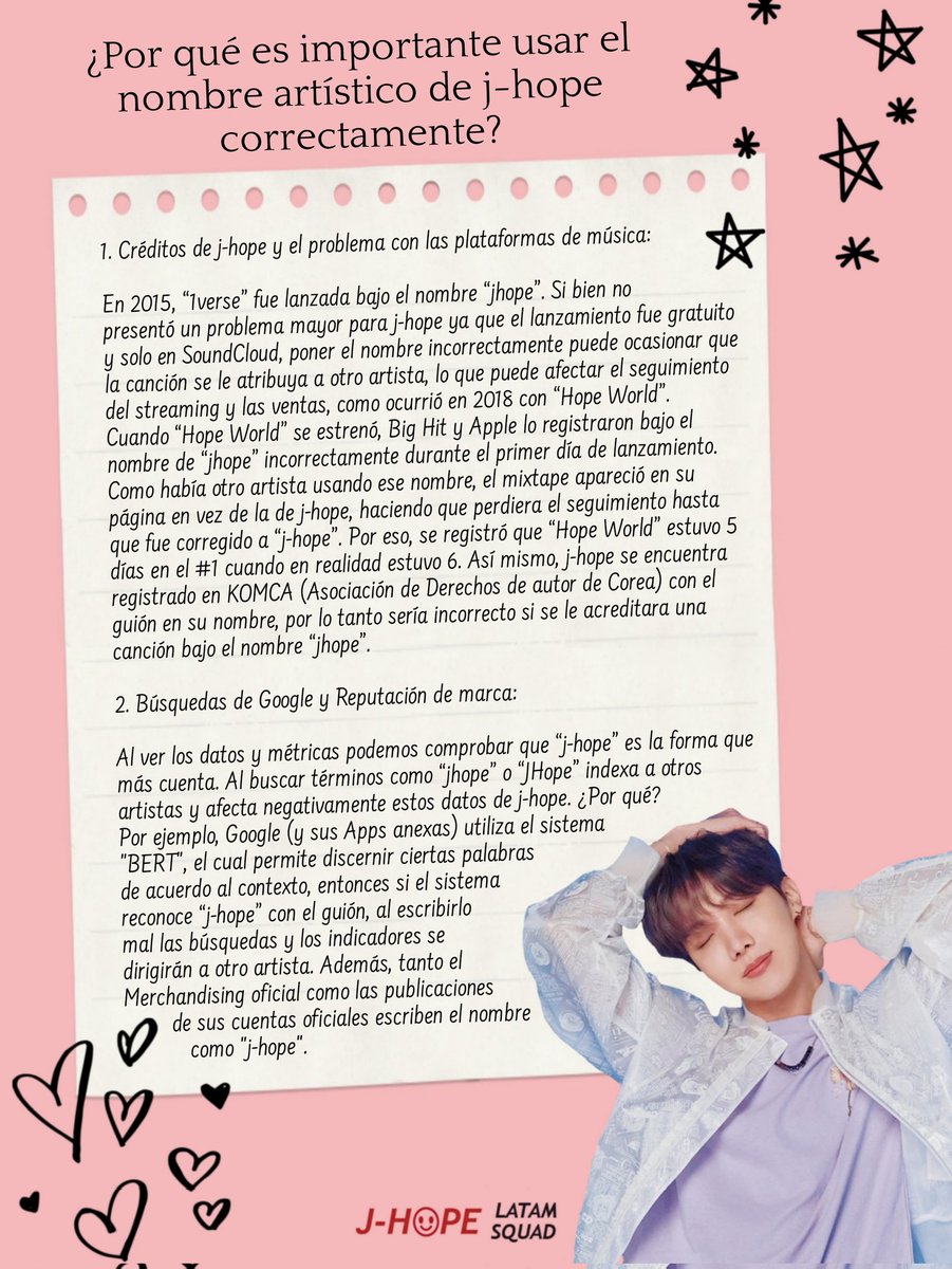 2860Lu's tweet photo. Por qué es importante usar el nombre artístico de j-hope correctamente?

Por favor lee las imágenes, la información brindada es MUY importante para apoyar a #jhope óptimamente.
Recuerda que j-hope es TODO con minúscula (incluso la j) y con guión. 😉💜 #제이홉 #방탄소년단제이홉 https://t.co/AujpA47KqF