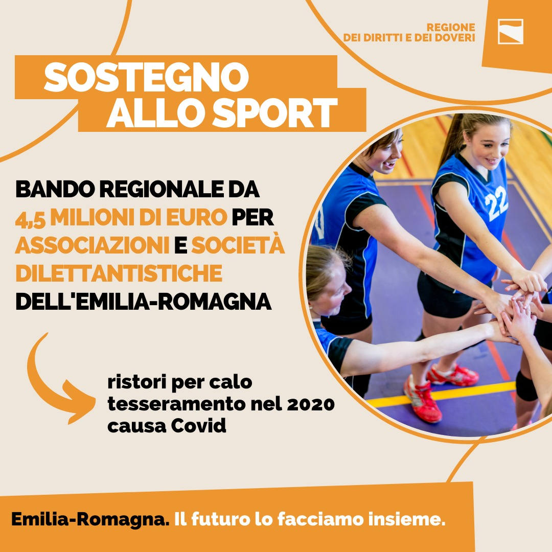 RegioneER's tweet photo. Bando da 4,5 milioni di euro per associazioni e società dilettantistiche della Regione Emilia-Romagna. Domande online dal 3 al 15 novembre. @sbonaccini: “Nuove risorse per un settore dall'alto valore sociale"
Leggi la notizia: https://t.co/nRlnU5FpBy https://t.co/DOQRMOLQHz