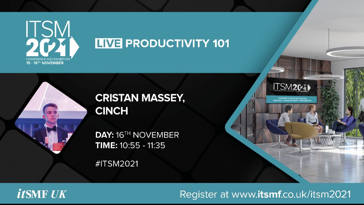 Happy to be presenting Productivity 101 at this years <a href="/itSMFUK/">itSMF UK</a>  conference. #itsm2021