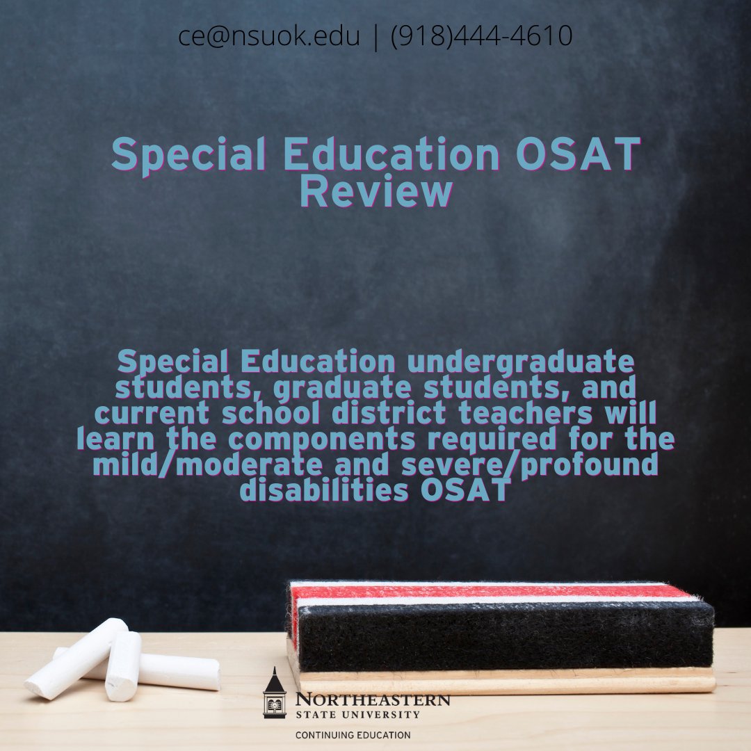 Participants will thoroughly review the test competencies, evidence based strategies and methods, and practice writing a constructed response with extensive feedback from the professor. More info can be found at academics.nsuok.edu/continuingeduc…