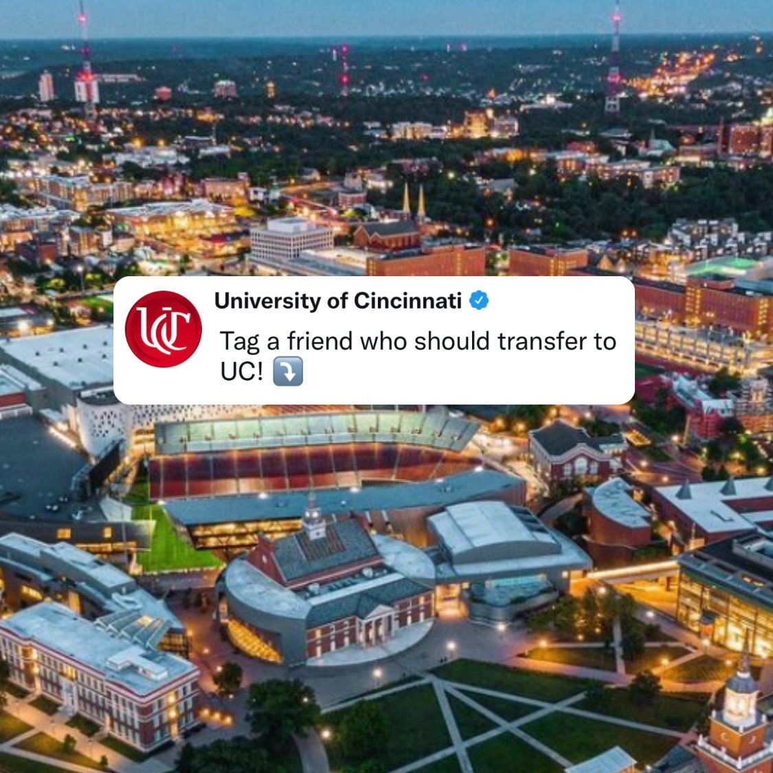 Happy #NationalTransferStudentWeek! Tag a friend who should transfer to UC ⤵️.

Follow <a href="/uctransferadv/">UC Transfer Advising</a> for info.