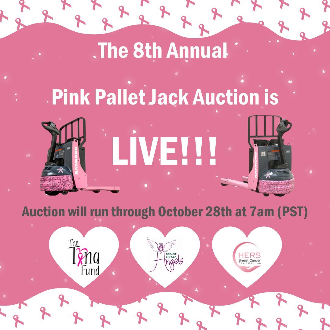 The 8th Annual Pink Pallet Jack has officially started! If you would like to bid on this limited edition pink 8210, now is your chance! Proceeds will be split and donated to The Tina Fund, Breast Cancer Angels and HERS Breast Cancer Foundation.