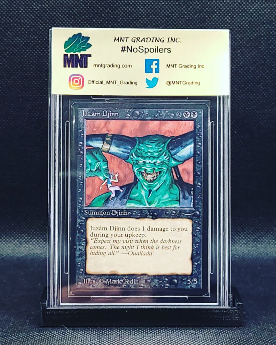 MNTGrading's tweet photo. Let's start the week with Magic Monday's! 🔥🔥 #mntgrading #nospoilers #mnt #unlimited #arabiannights #antiquities #djinn #magicthegathering #chaosorb #vintagemtg https://t.co/0z68dxeUe2