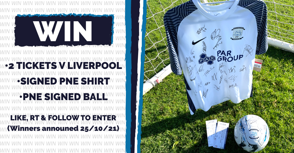 PAR Group (@par_group) on Twitter photo We are delighted to offer <a href="/pnefc/">Preston North End FC</a> fans the chance to win some great prizes ahead of the Carabao Cup game against Liverpool.
Prizes:
🔹2x Tickets PNE v Liverpool
🔹Signed PNE Home Shirt
🔹PNE Signed Match Ball
LIKE, RT and FOLLOW us now to enter!
Winners announced 25/10/21.
#PNE We are delighted to offer <a href="/pnefc/">Preston North End FC</a> fans the chance to win some great prizes ahead of the Carabao Cup game against Liverpool.
Prizes:
🔹2x Tickets PNE v Liverpool
🔹Signed PNE Home Shirt
🔹PNE Signed Match Ball
LIKE, RT and FOLLOW us now to enter!
Winners announced 25/10/21.
#PNE