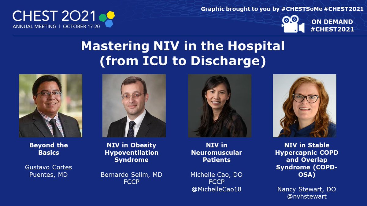 From #ICU to discharge, join this #CHEST2021 session to learn the nuts and bolts of NIV

@DrivingPressure Dr. Selim @MayoPCCM @nvhstewart @MichelleCao18 

#CHESTSleep #CHESTCritCare @CHESTSleep @CHESTCritCare
