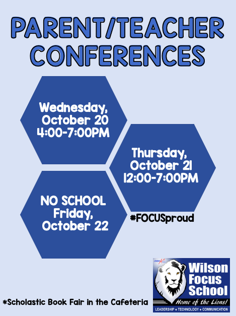 OPS_WilsonFocus's tweet photo. Parent Teacher Conferences are THIS week at Wilson Focus School. 

Please reach out to your student's teacher with questions. We cannot wait to brag about your students and all of the amazing things they have been doing this quarter! #FOCUSproud https://t.co/ePiukBNoZk