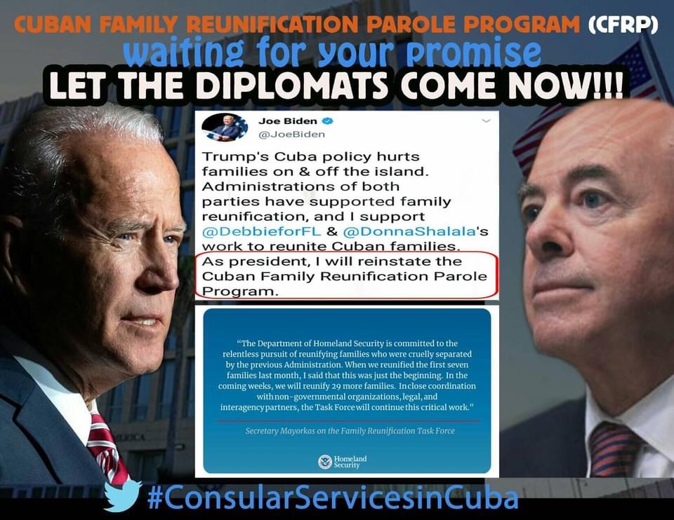 President Biden,keep your promise.
@POTUS
@VP
@WhiteHouse
@EMendrala
@SenatorMenendez
@SecBlinken
@Cartajuanero
@AliMayorkas
@MarioDB
#CFRP 
#onlineinterview
#FamiliesBelongTogether  #Cubanfamiliesmatter #emergencyhelp #humanitarianhelp #SosCubanFamily #ConsularServicesInCuba