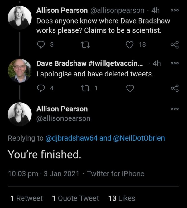 MikeReigns4's tweet photo. I remember this exchange, &amp; it illustrates neatly the problem with banning online anonymity. All you achieve is to disempower the little guy and give even more power to those who have no need to fear consequences of their actions and have the power to ruin peoples lives. https://t.co/km4LzLREmE