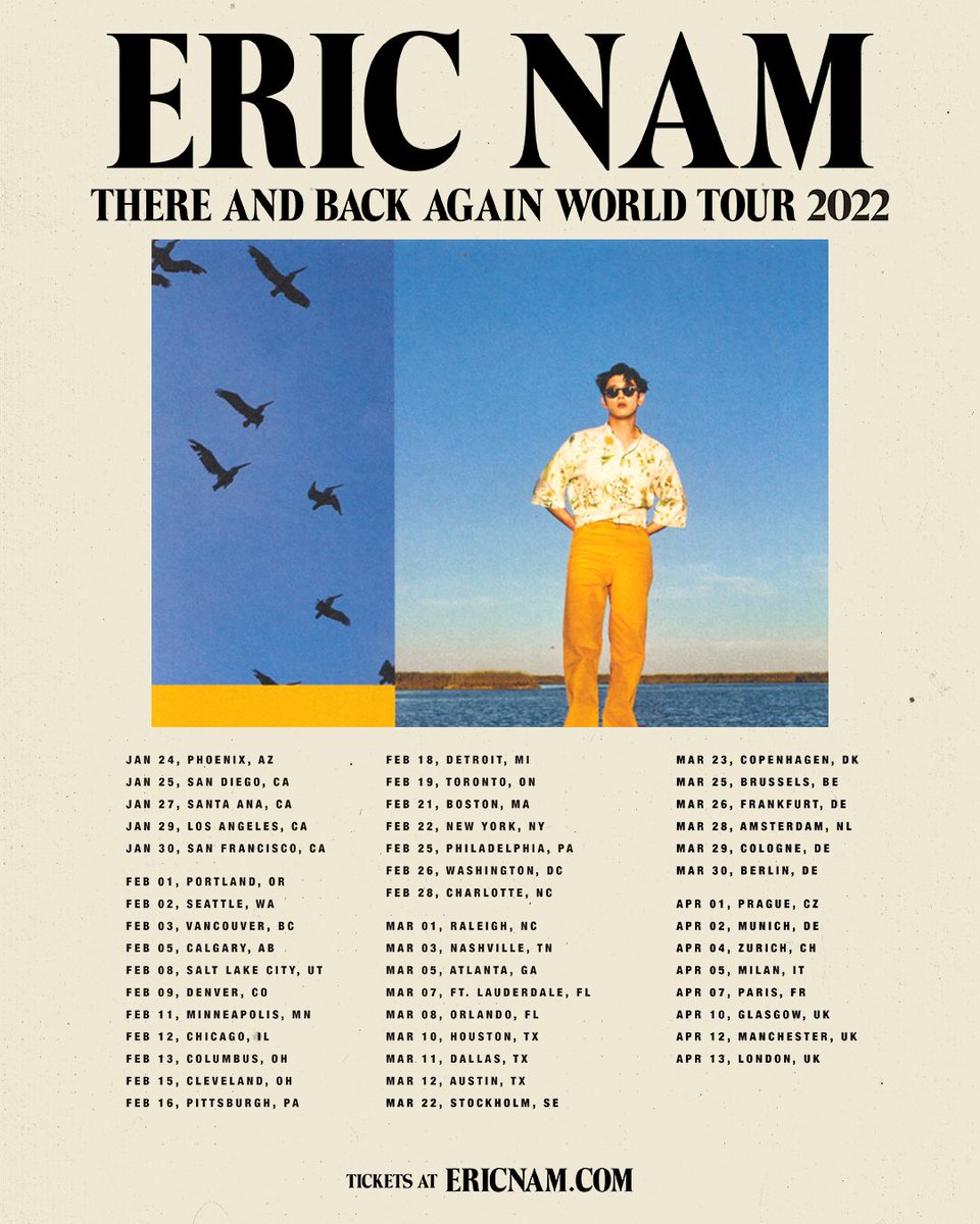ericnamofficial's tweet photo. I can’t wait to see you all and put on an unforgettable tour with my band &amp; dancers. Tickets go ON SALE this Friday at 10AM your city’s local time at https://t.co/RpNggV2ytf (don’t worry, more cities to come). LMK WHICH SONGS YOU NEED TO HEAR.
⠀
#thereandbackagaintour https://t.co/fSUKuZ08U7