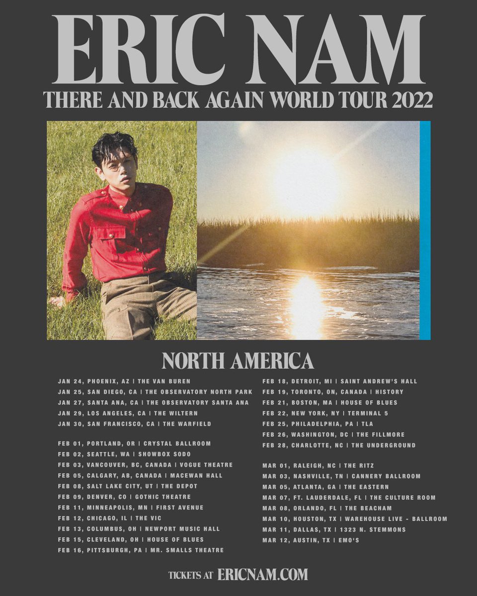 ericnamofficial's tweet photo. I can’t wait to see you all and put on an unforgettable tour with my band &amp; dancers. Tickets go ON SALE this Friday at 10AM your city’s local time at https://t.co/RpNggV2ytf (don’t worry, more cities to come). LMK WHICH SONGS YOU NEED TO HEAR.
⠀
#thereandbackagaintour https://t.co/fSUKuZ08U7
