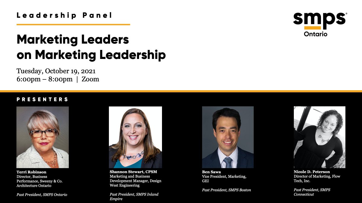 SMPSOntario's tweet photo. Last call to register! Sign up today for #SMPSON Marketing Leaders on Marketing Leadership event, taking place October 19. Don't miss out! https://t.co/JnaMnCx7aa
#SMPS #architecture #engineering #construction #professionalservices https://t.co/iMK1S1ozg1