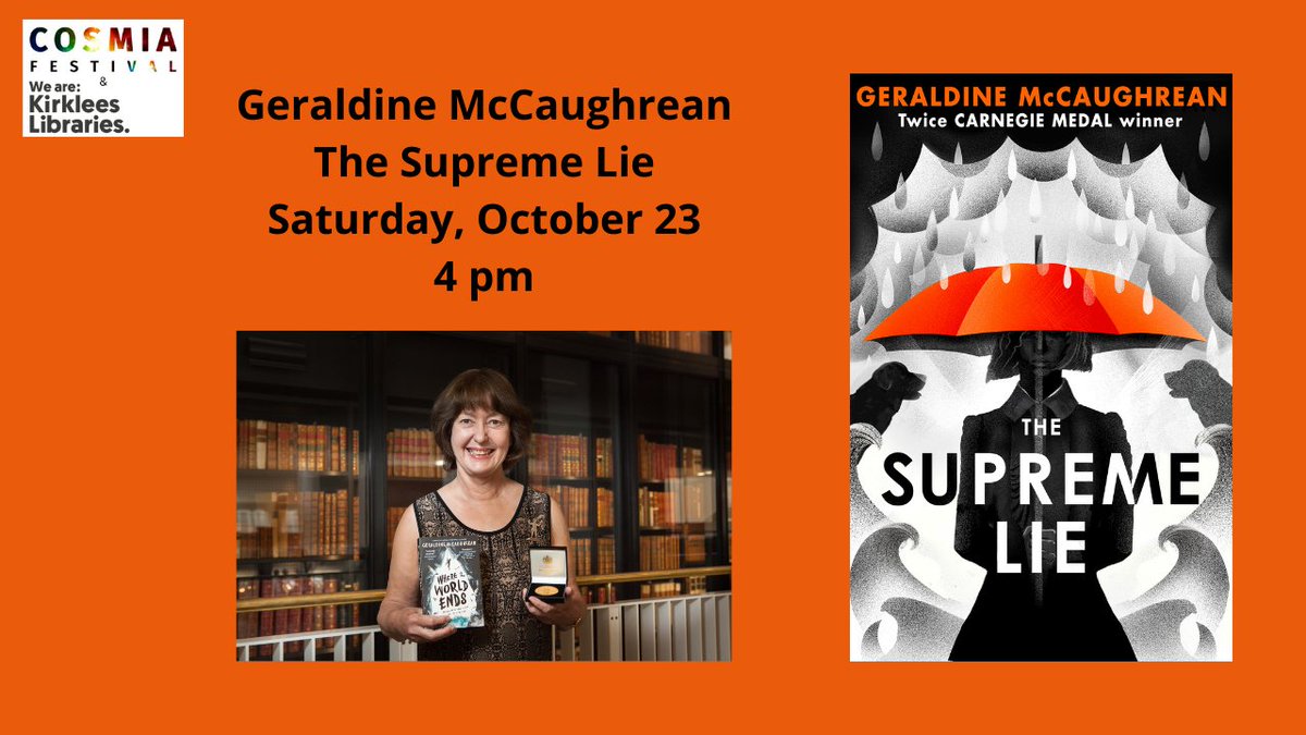#Cosmiafestival Join us in conversation with @GMcCaughrean talking about 'The Supreme Lie'. An enthralling new novel set in a world paralysed by natural disaster and dangerous lies #ClimateChange Live online, Saturday October 23rd at 4pm. More details: cosmiafestival.co.uk/2021/whats-on