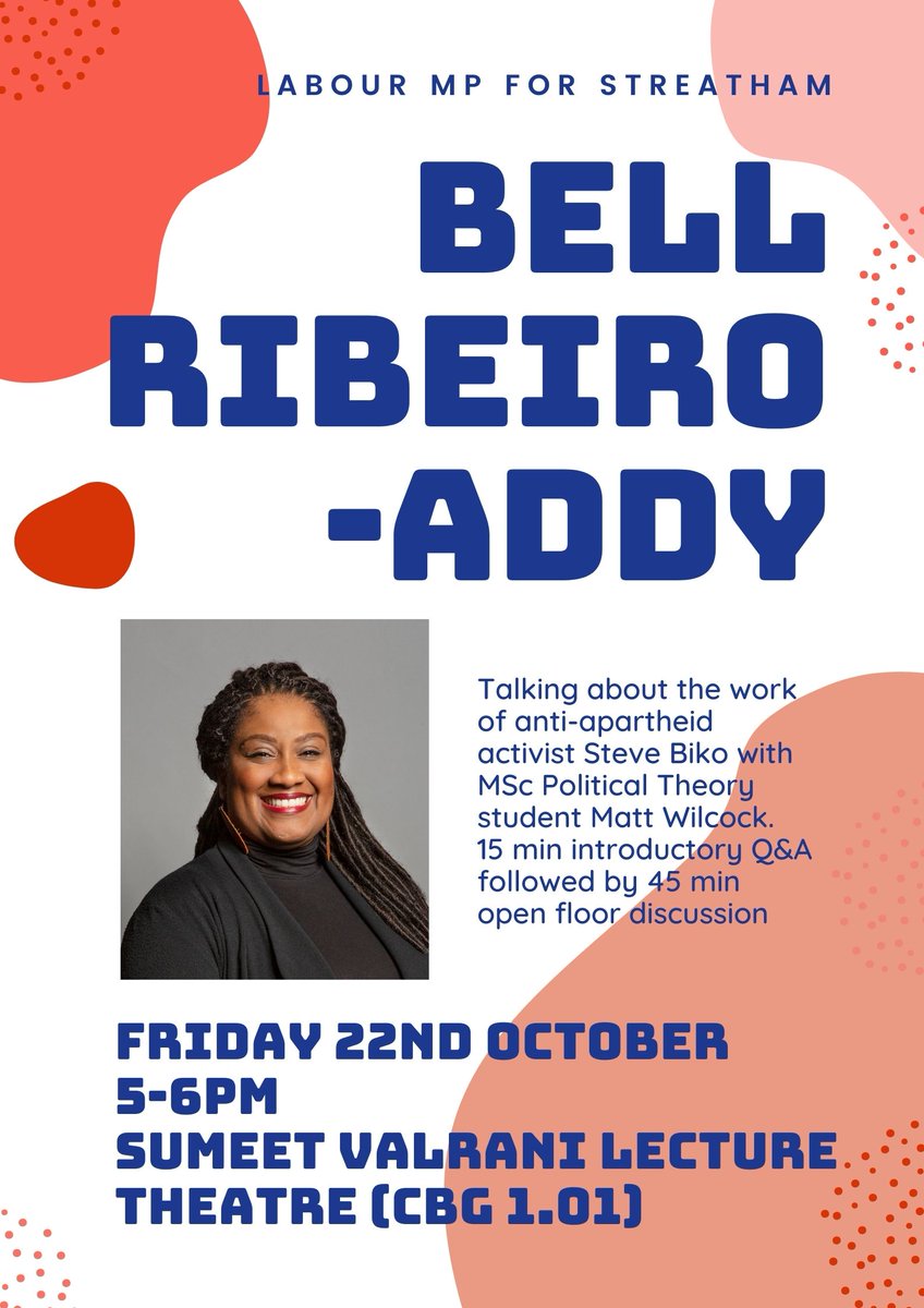 The legendary Bell Ribeiro-Addy will be coming to LSE from 5-6pm on Friday 22nd October to discuss the work and legacies of activist Steve Biko. Can’t wait to see you there!! 🥳
