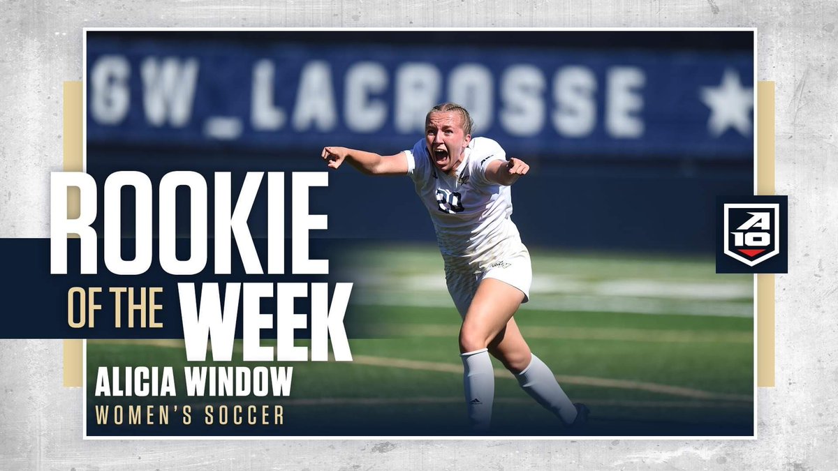 GWWomensSoccer's tweet photo. First career brace ✅ 
Game winning goal ✅ 
A-10 Rookie of the Week honors ✅ 

Congratulations to @aliciawindow, whose next level offensive week helped pace our team, and earned her conference recognition! #RaiseHigh https://t.co/DHktdIw98s