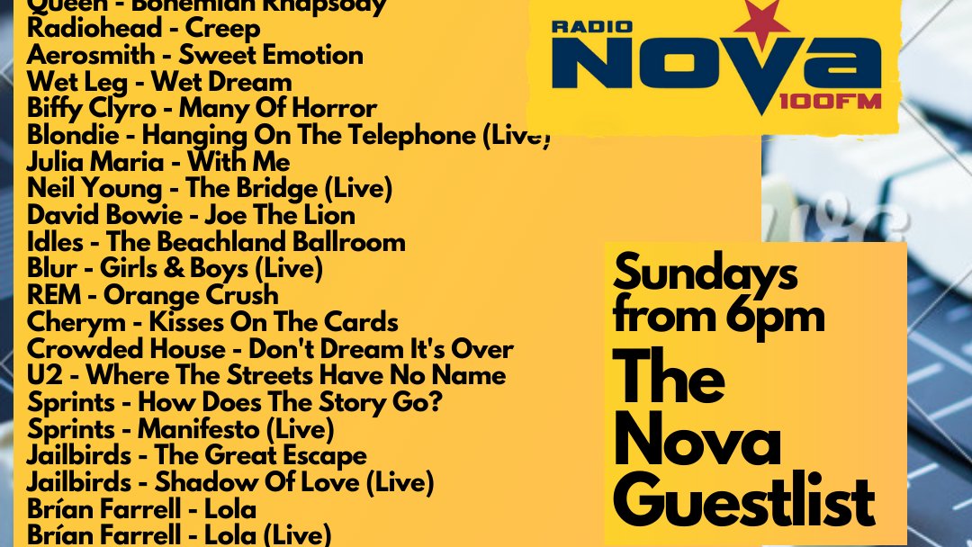 🚨All the great songs played on the #NovaGuestlist; incl chats with @DavidKeenanMuso &amp; our #IrishMusicMonth finalists: @Sprintsmusic <a href="/_jailbirds/">Jailbirds</a> @BFarrellMusic <a href="/WatersEdgeofcl/">Waters Edge</a> <a href="/LEHsounds/">🍃Laura Elizabeth Hughes🍃</a>!
Listen back Now on nova.ie/radio-schedule… or 6pm Sundays on @RadioNova100! #IrishMusicParty