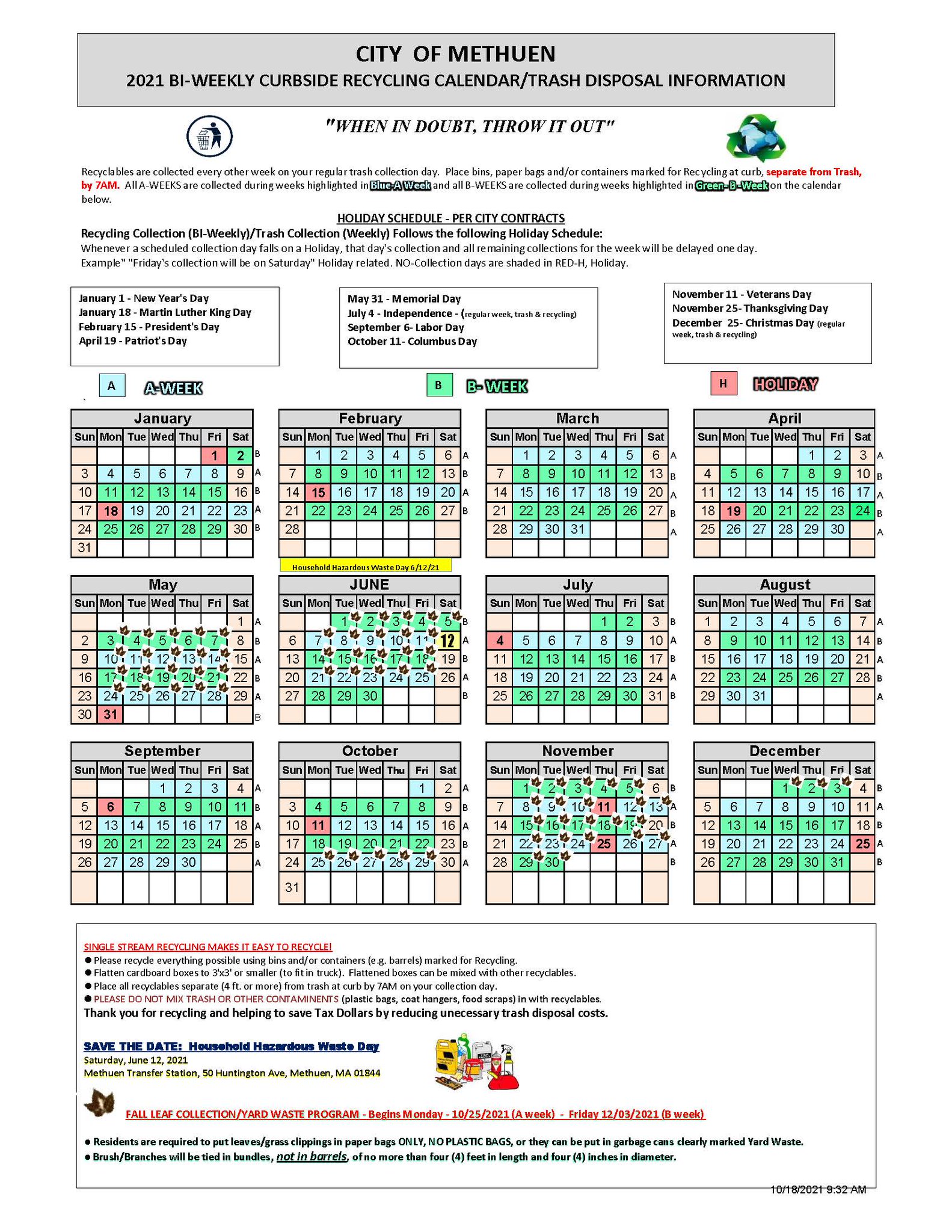 Methuen Recycling Schedule 2025