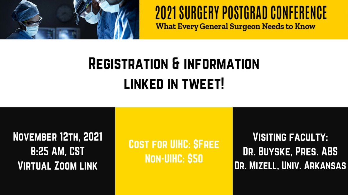 University of Iowa Surgery (@uiowa_surgery) on Twitter photo In partnership with <a href="/IowaMed/">Carver College of Medicine</a> and the Iowa Chapter of the American College of Surgeons, the Dept. of Surgery announces the date for this year's Postgrad Conference. Use this link to checkout the schedule and to register: bit.ly/21PostGradReg. #surgery #Iowa In partnership with <a href="/IowaMed/">Carver College of Medicine</a> and the Iowa Chapter of the American College of Surgeons, the Dept. of Surgery announces the date for this year's Postgrad Conference. Use this link to checkout the schedule and to register: bit.ly/21PostGradReg. #surgery #Iowa