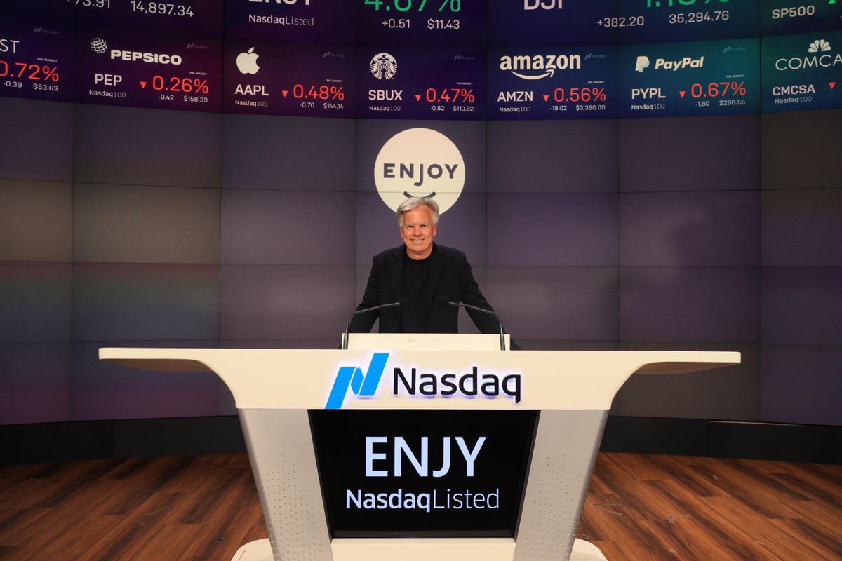 💛 We’re ready to #GoEnjoy the day, starting with welcoming the <a href="/goEnjoy/">Enjoy</a> team to MarketSite for the <a href="/Nasdaq/">Nasdaq</a> Opening Bell! 

$ENJY is a technology-powered platform reinventing “Commerce at Home” by pairing the convenience of online shopping with personalized experiences.