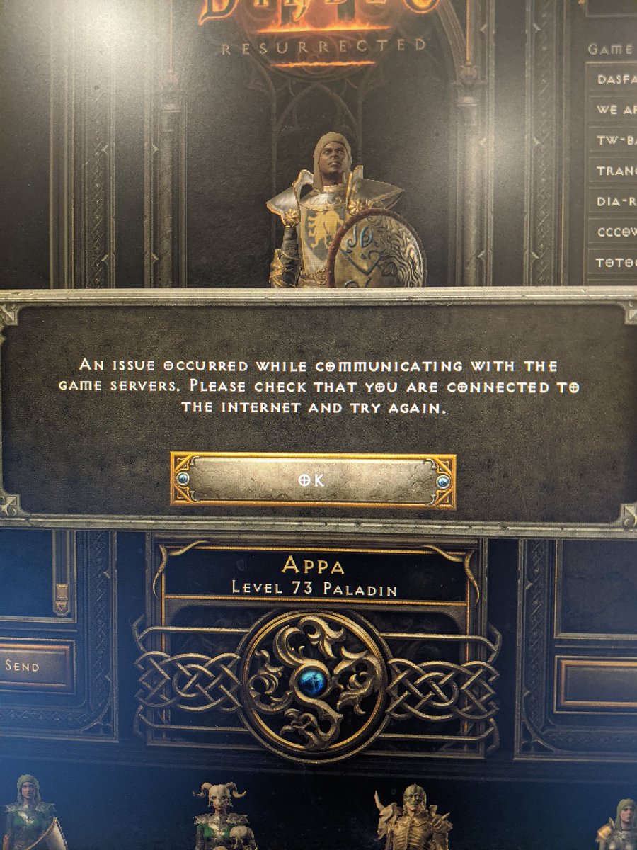 Woobly22's tweet photo. @BlizzardCS now it takes 20 minutes to log in to then be told you can't connect or play at all.... I LOVE D2 ... But this is crazy. #refundd2r https://t.co/c5hX0HOwT4