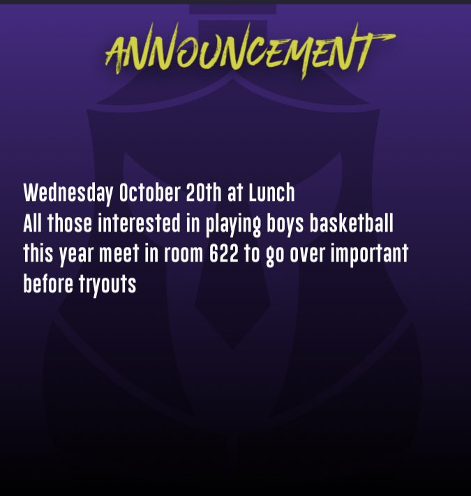 RighettiBBB's tweet photo. Meeting in Coach Sauer’s classroom 622 Wednesday October 20th at lunch for all those interested in playing basketball this year https://t.co/PuO1ptGWer
