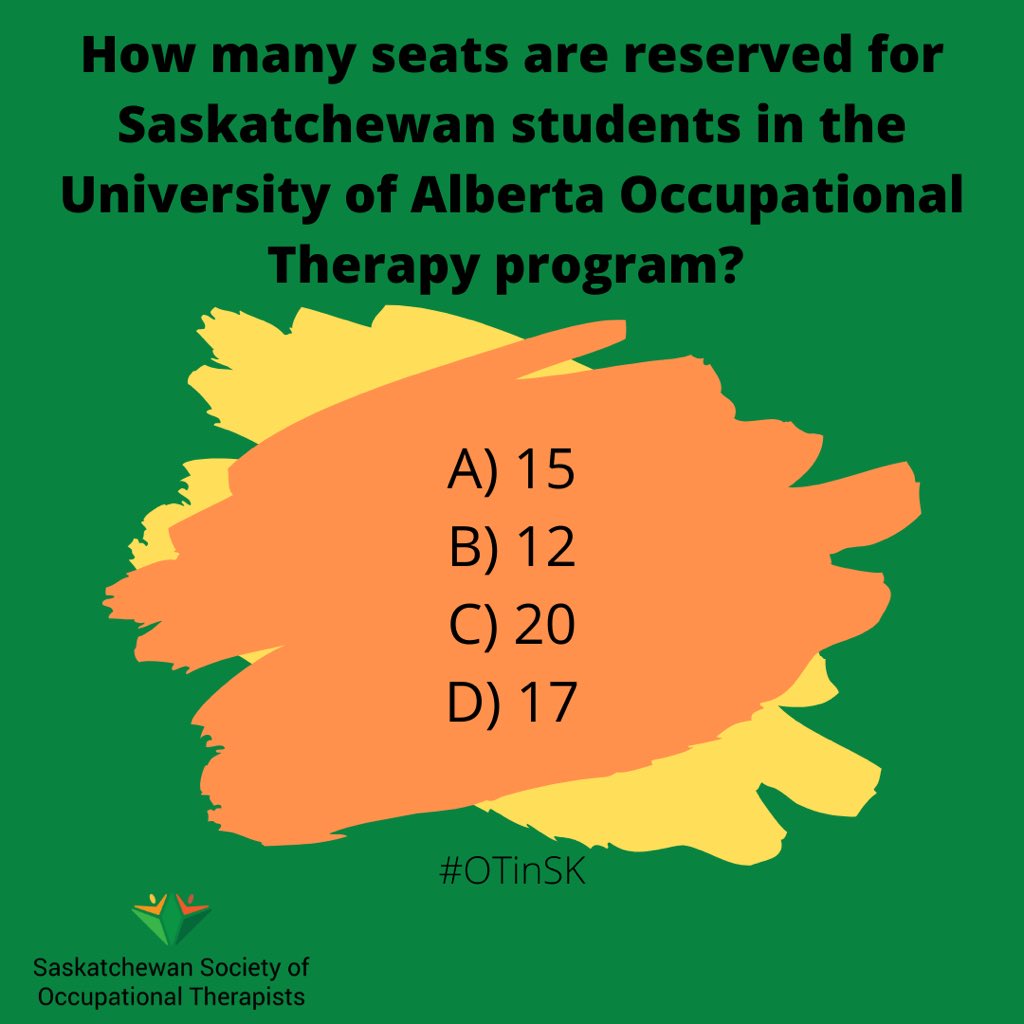 OTinSK's tweet photo. Happy OT Month! Comment your answer below for a chance to win SSOT swag. Remember to use the hashtag #OTinSK this month. Winner will be announced Friday. https://t.co/cIUBiUDo4g