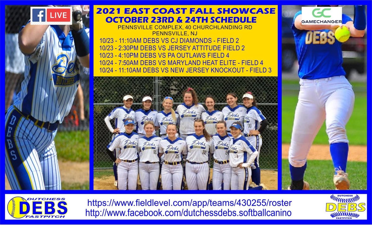 kendrajbell's tweet photo. Dutchess Debs 18u coming at you this weekend for the East Coast Fall Showcase!!!  Watch us live on FB!   @DutchessDebs18U @Debs_fastpitch https://t.co/2UeHES9svr