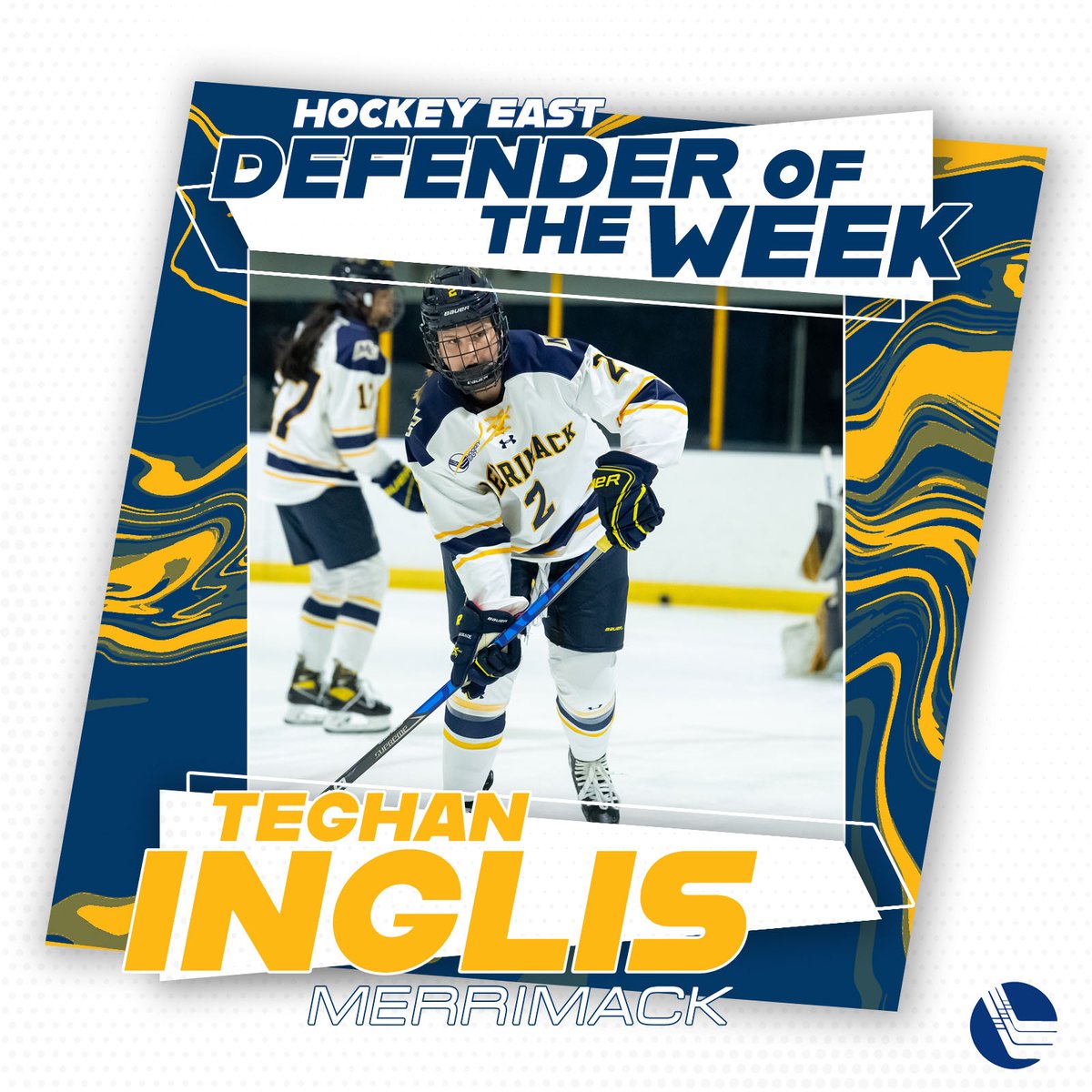 The #HockeyEast Women’s Defender of the Week is Teghan Inglis, who scored her first 3 career goals this weekend for @MerrimackWIH. Inglis netted 2 goals in a tie against BU on Friday, and followed that up with a goal on Sunday against UConn.