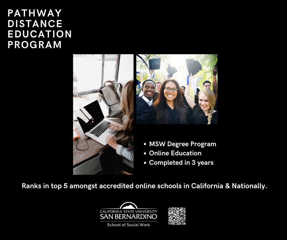 CSUSBSocialWork's tweet photo. Your MSW Degree online! #onlinedegrees #msw #PathwayDistanceEducation #CSUSBSocialWork #CSUSB #CEGE https://t.co/NF0M88n8dF