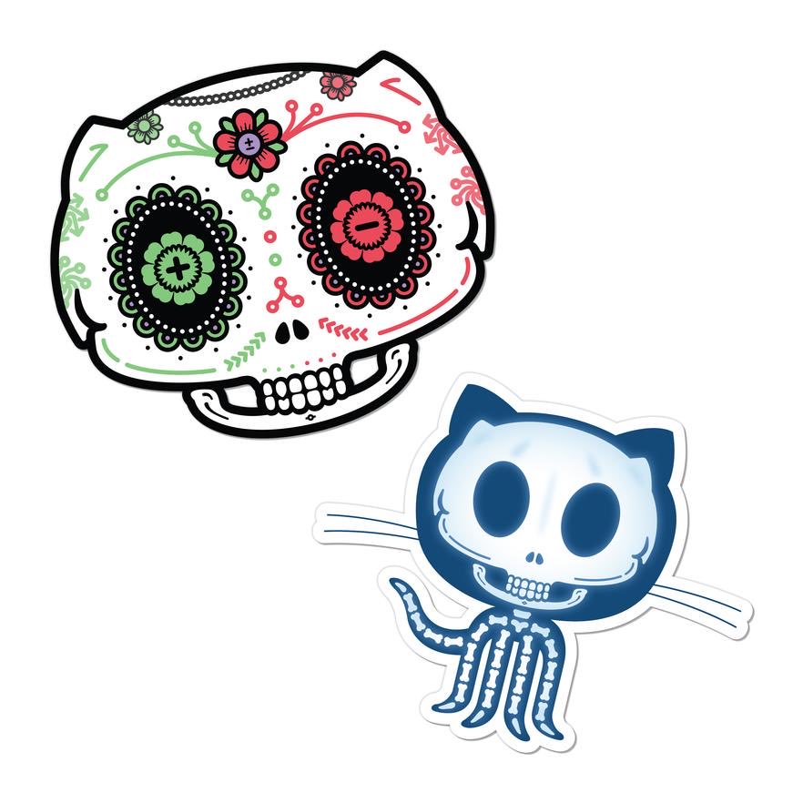 githubdesign's tweet photo. 🎃💀 New glow in the dark Xraytocat and Diff de los Muertos tees have arrived in The GitHub Shop! Also includes new stickers! https://t.co/gvTBTN3tCv https://t.co/YsGsfDlnWB